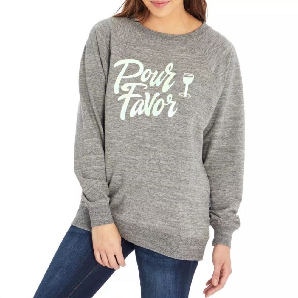 Wildfox Pour Favor Graphic Sweatshirt Sz L Gray Pullover Long Sleeve‎ Wine Lover
